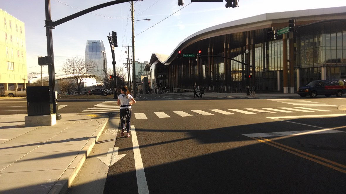 Shannon leading the pack past the new Nashville convention center