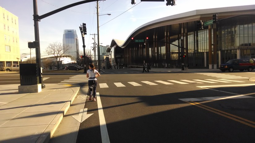 Shannon leading the pack past the new Nashville convention center