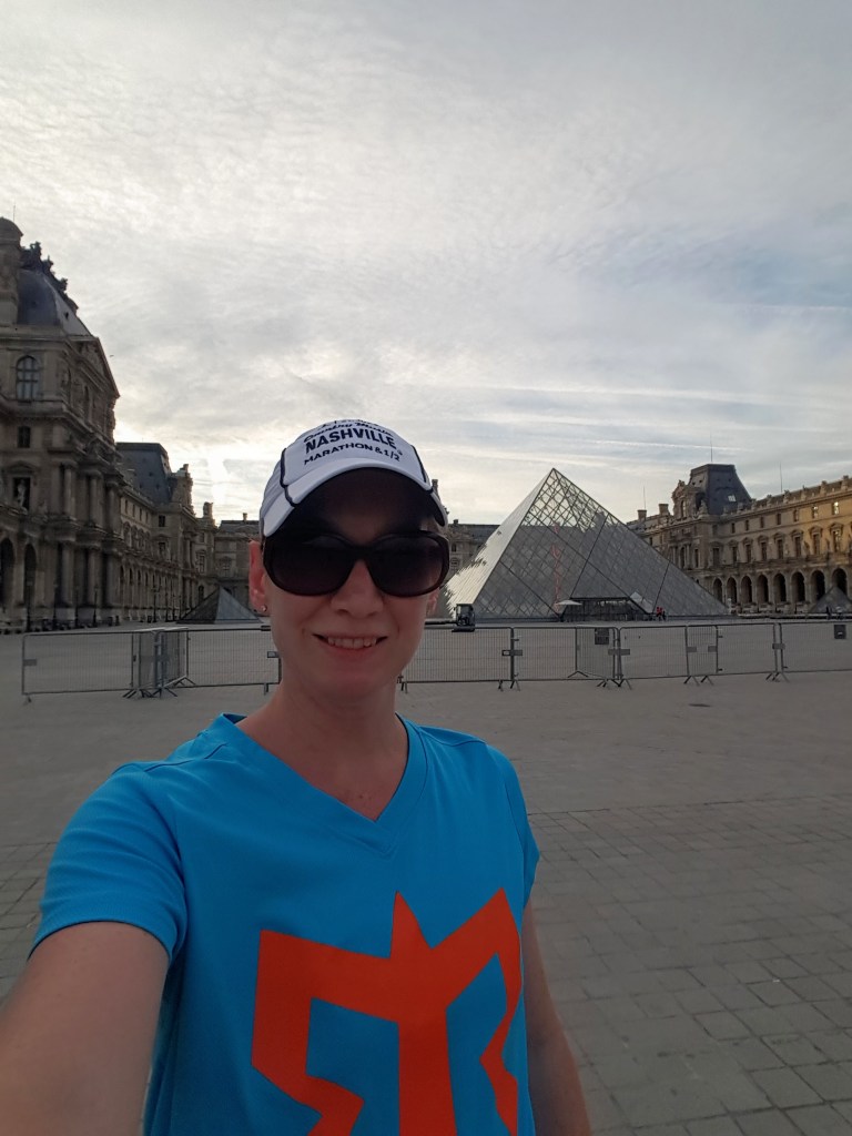 Birthday run around the court yard of the Louvre