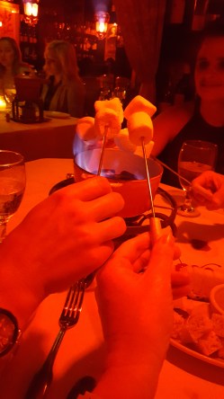 Decadent dessert of chocolate fondue at Geja's Cafe